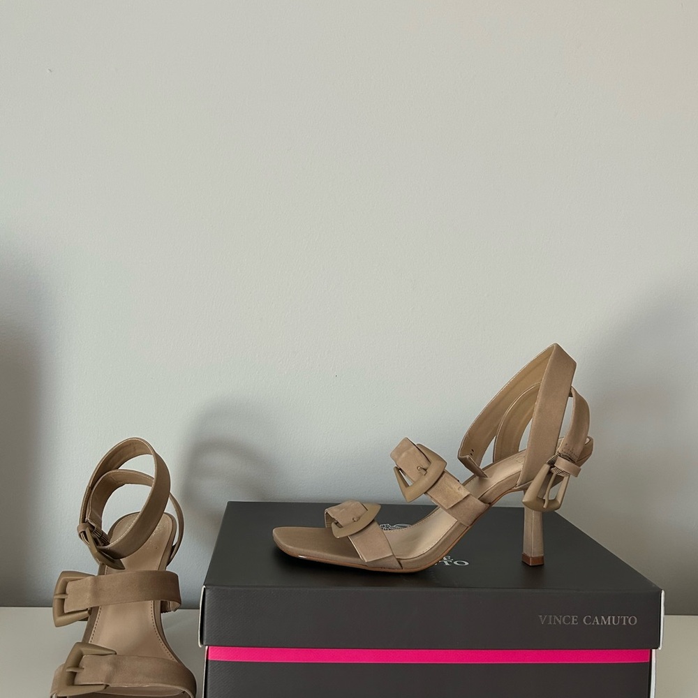 Vince Camuto Tan Heeled Suede Ankle Strap